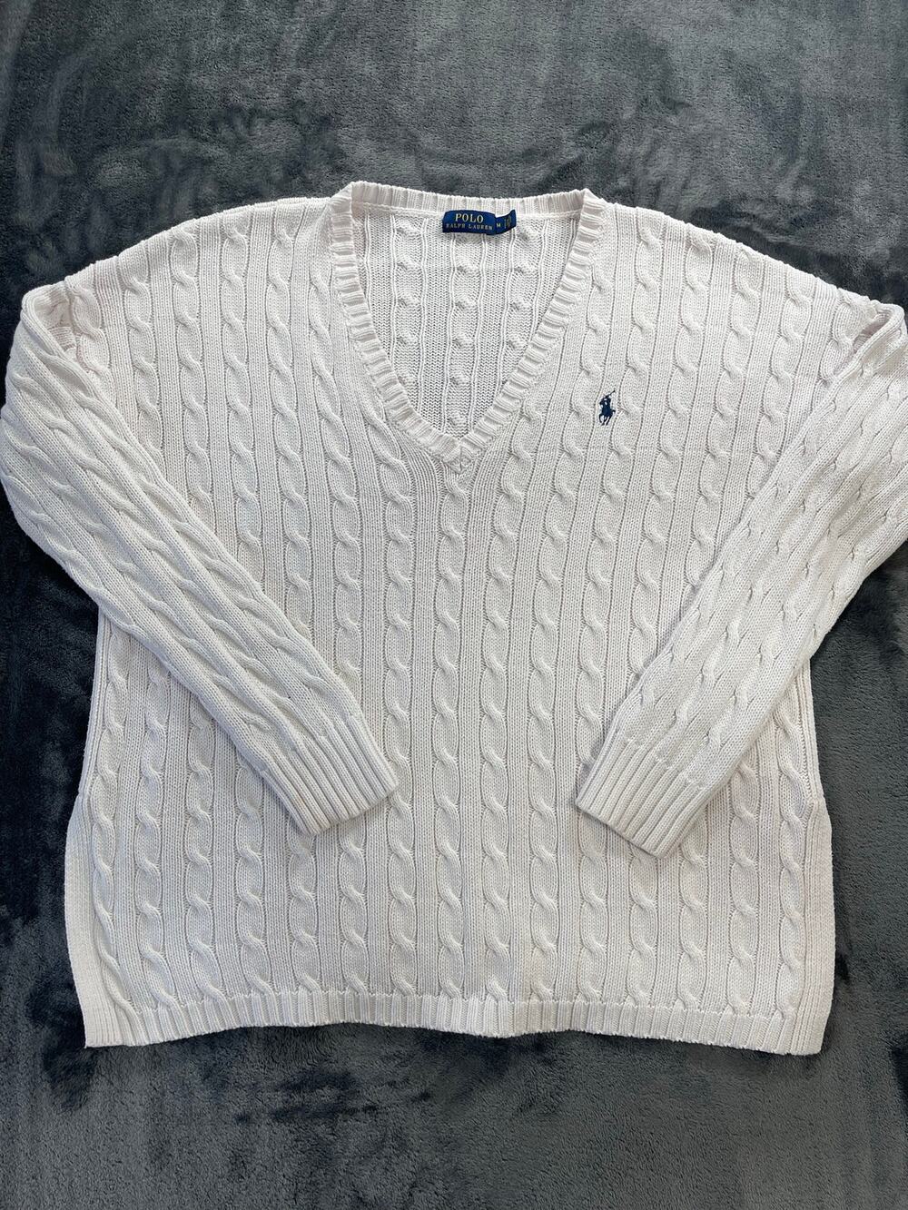 Polo Ralph Lauren Cable Knit V-Neck Sweater Men's M Women's L/XL Boyfriend Fit